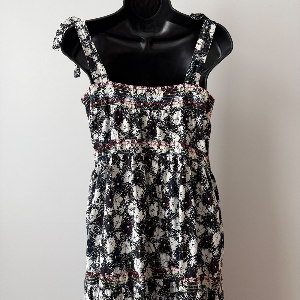 Warm NY sz 0 Floral Maxi Dress Black‎ White Tiered Resortwear Beach Lagenlook - Picture 6 of 6